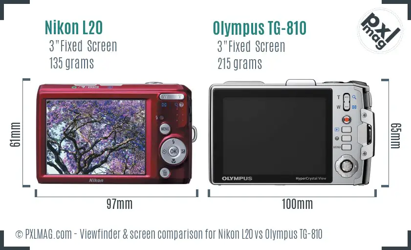 Nikon L20 vs Olympus TG-810 Screen and Viewfinder comparison