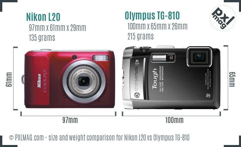 Nikon L20 vs Olympus TG-810 size comparison