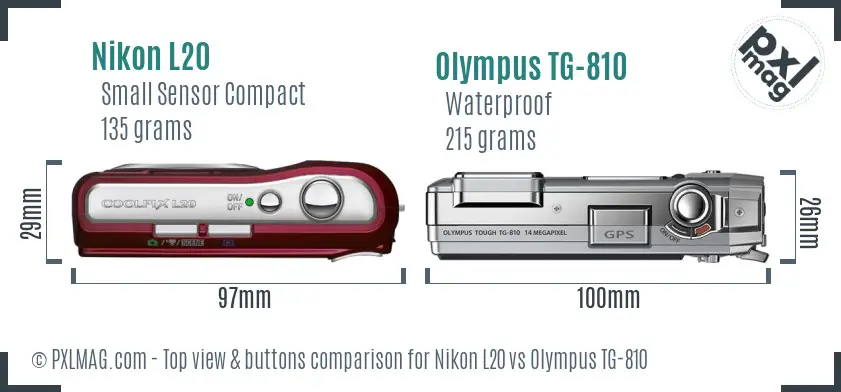 Nikon L20 vs Olympus TG-810 top view buttons comparison