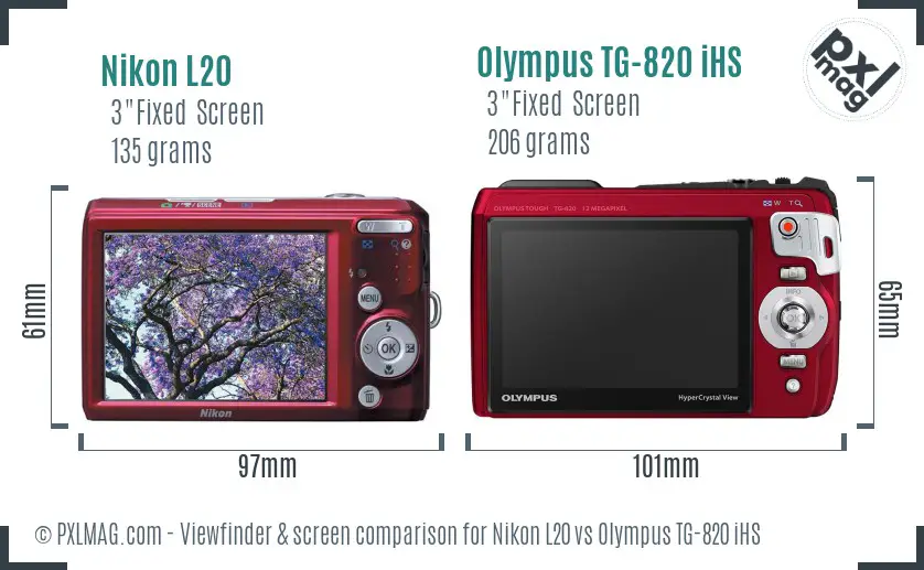 Nikon L20 vs Olympus TG-820 iHS Screen and Viewfinder comparison