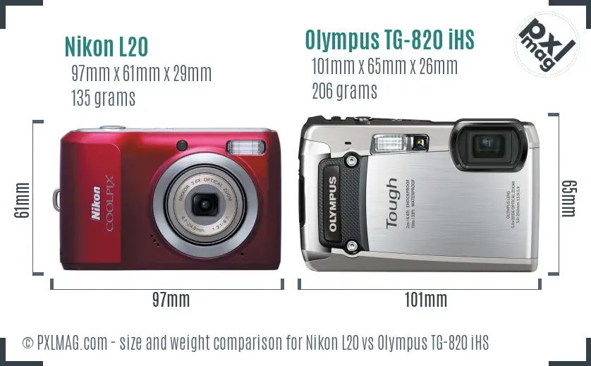 Nikon L20 vs Olympus TG-820 iHS size comparison