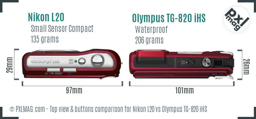 Nikon L20 vs Olympus TG-820 iHS top view buttons comparison