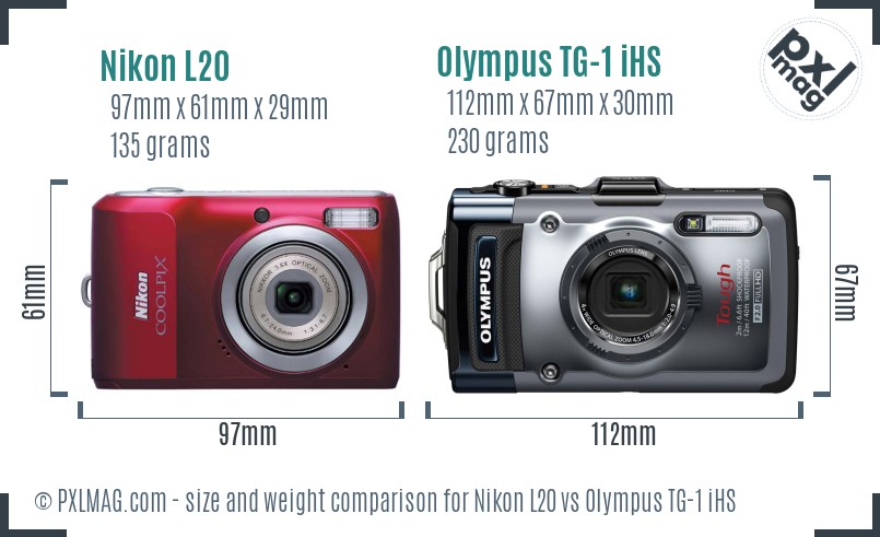 Nikon L20 vs Olympus TG-1 iHS size comparison Nikon L20 vs Olympus TG-1 iHS size comparison