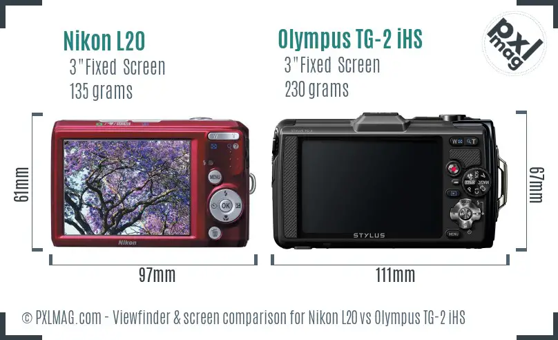 Nikon L20 vs Olympus TG-2 iHS Screen and Viewfinder comparison