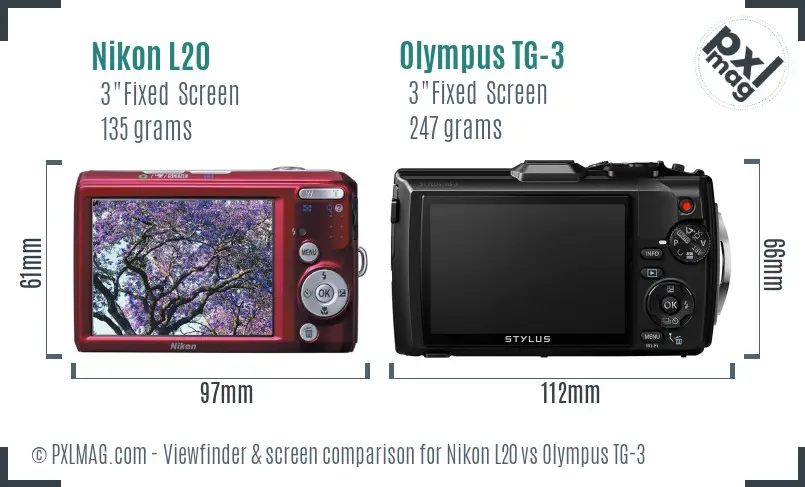 Nikon L20 vs Olympus TG-3 Screen and Viewfinder comparison