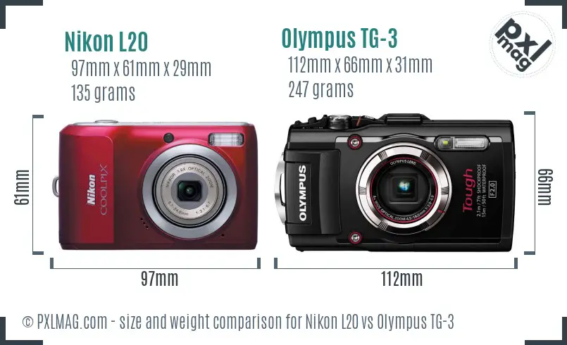 Nikon L20 vs Olympus TG-3 size comparison
