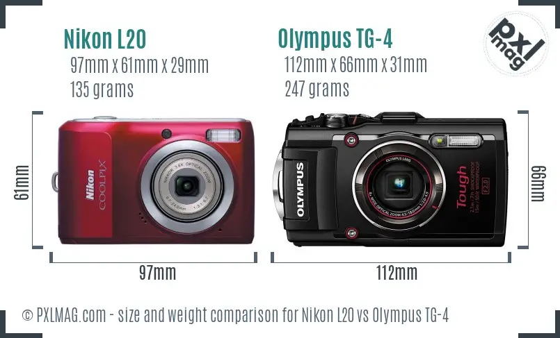 Nikon L20 vs Olympus TG-4 size comparison