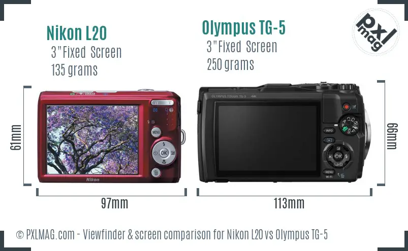 Nikon L20 vs Olympus TG-5 Screen and Viewfinder comparison Nikon L20 vs Olympus TG-5 Screen and Viewfinder comparison