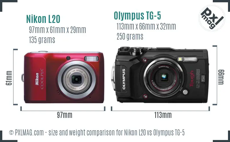 Nikon L20 vs Olympus TG-5 size comparison Nikon L20 vs Olympus TG-5 size comparison