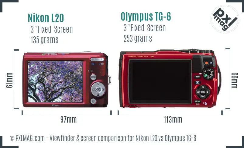 Nikon L20 vs Olympus TG-6 Screen and Viewfinder comparison