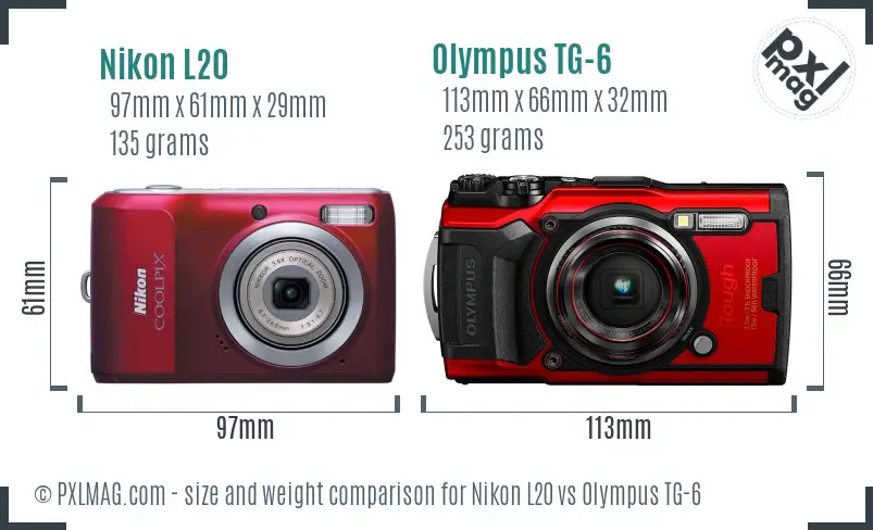 Nikon L20 vs Olympus TG-6 size comparison