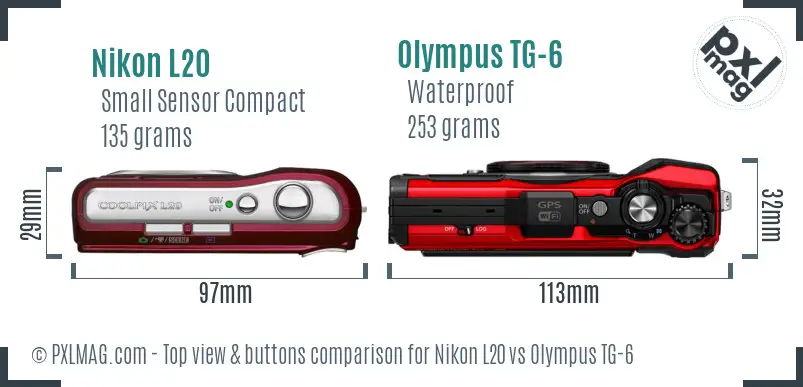 Nikon L20 vs Olympus TG-6 top view buttons comparison