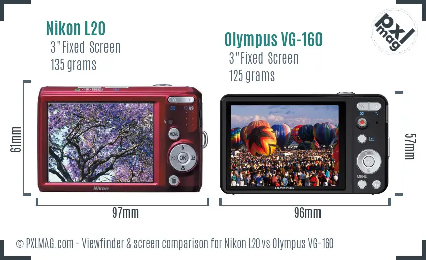 Nikon L20 vs Olympus VG-160 Screen and Viewfinder comparison Nikon L20 vs Olympus VG-160 Screen and Viewfinder comparison
