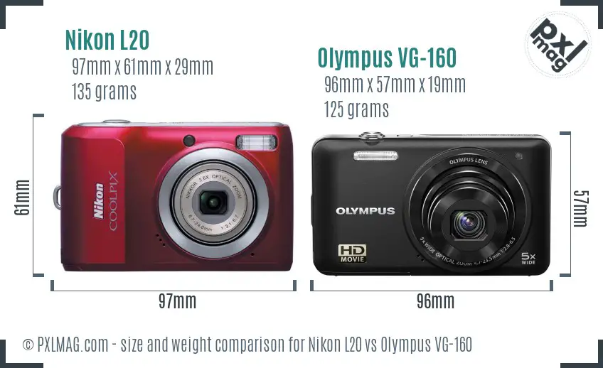 Nikon L20 vs Olympus VG-160 size comparison Nikon L20 vs Olympus VG-160 size comparison