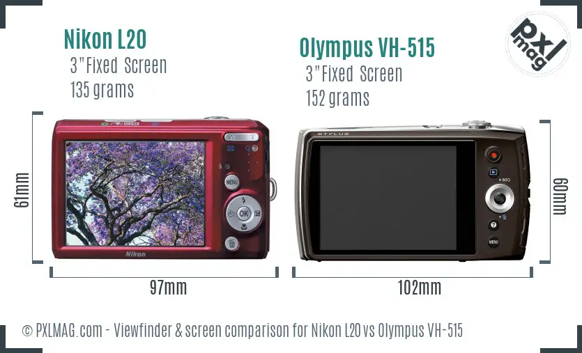 Nikon L20 vs Olympus VH-515 Screen and Viewfinder comparison