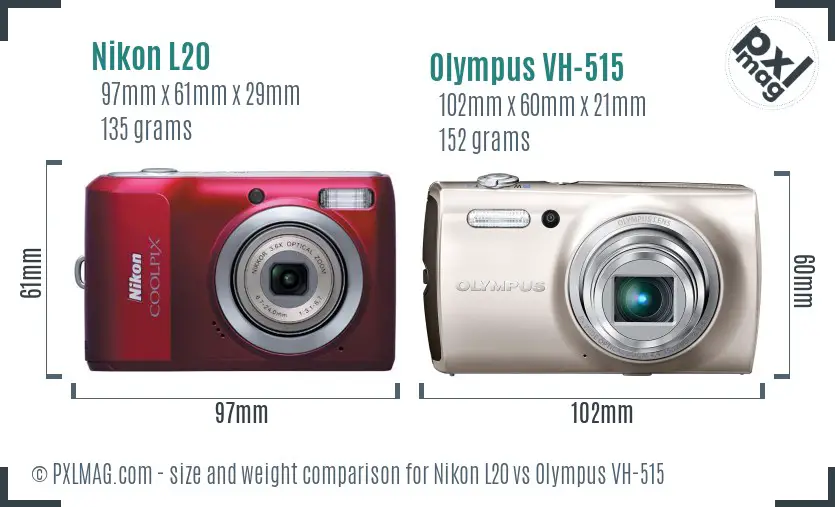 Nikon L20 vs Olympus VH-515 size comparison