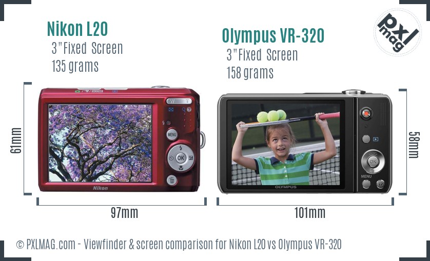 Nikon L20 vs Olympus VR-320 Screen and Viewfinder comparison