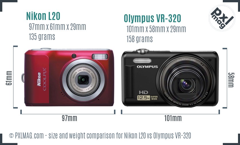 Nikon L20 vs Olympus VR-320 size comparison