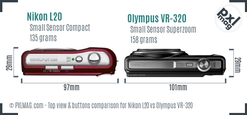 Nikon L20 vs Olympus VR-320 top view buttons comparison