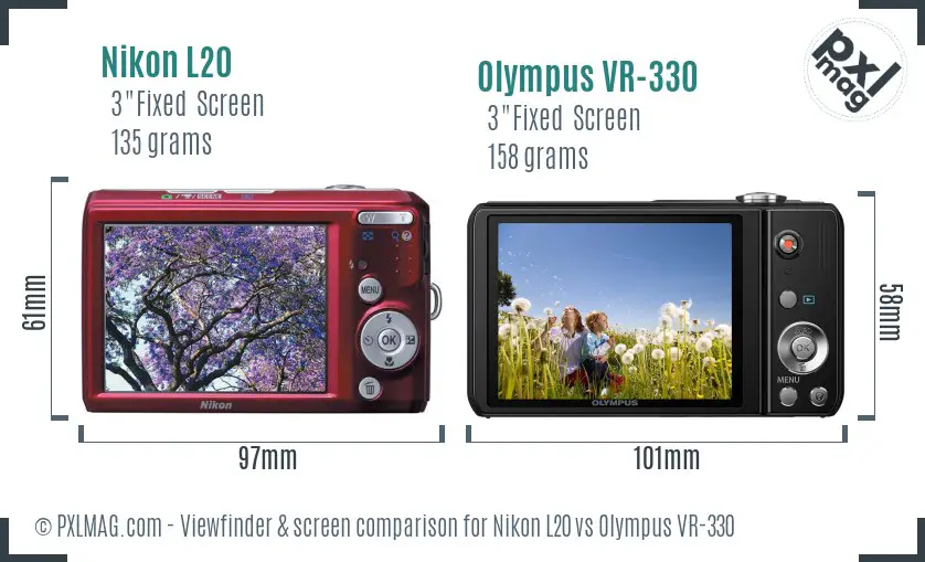Nikon L20 vs Olympus VR-330 Screen and Viewfinder comparison