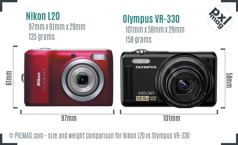 Nikon L20 vs Olympus VR-330 size comparison