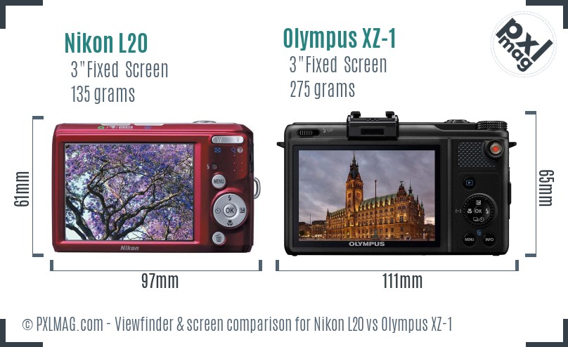 Nikon L20 vs Olympus XZ-1 Screen and Viewfinder comparison