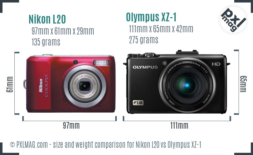 Nikon L20 vs Olympus XZ-1 size comparison Nikon L20 vs Olympus XZ-1 size comparison