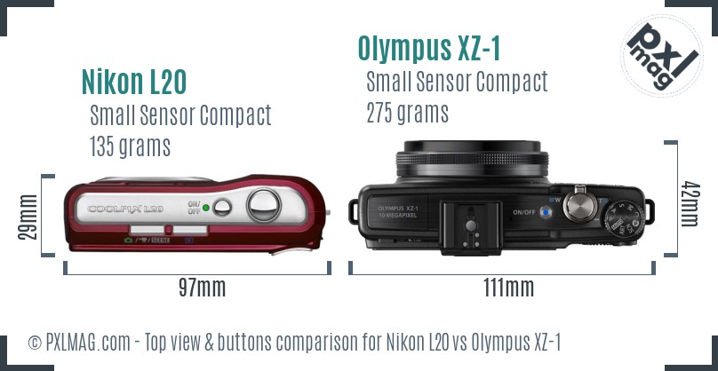 Nikon L20 vs Olympus XZ-1 top view buttons comparison
