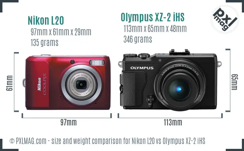 Nikon L20 vs Olympus XZ-2 iHS size comparison