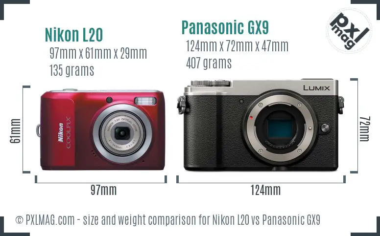 Nikon L20 vs Panasonic GX9 size comparison
