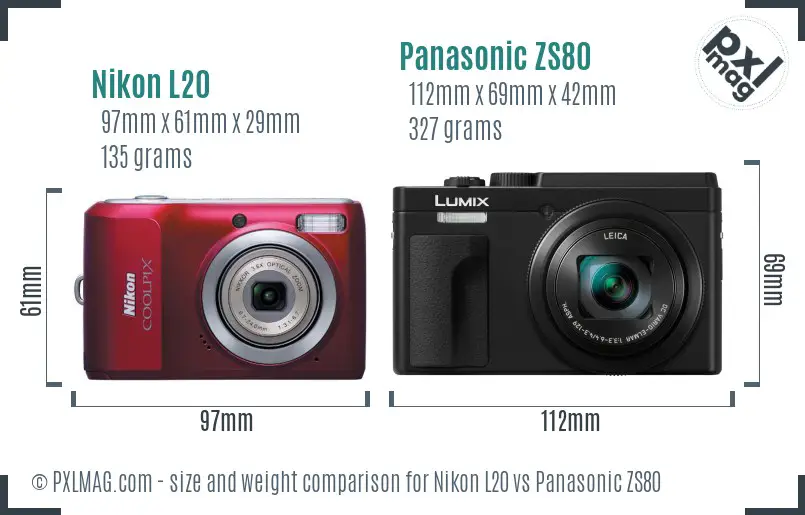 Nikon L20 vs Panasonic ZS80 size comparison