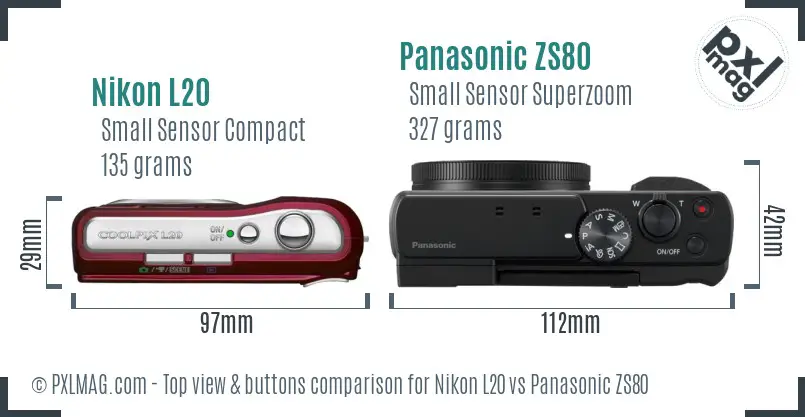 Nikon L20 vs Panasonic ZS80 top view buttons comparison