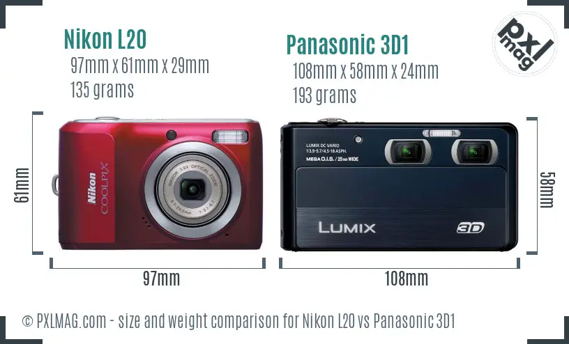 Nikon L20 vs Panasonic 3D1 size comparison Nikon L20 vs Panasonic 3D1 size comparison
