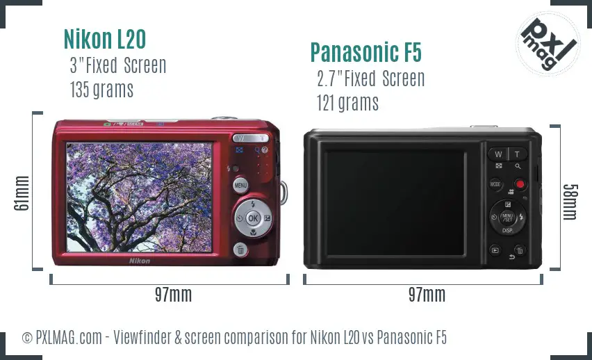 Nikon L20 vs Panasonic F5 Screen and Viewfinder comparison