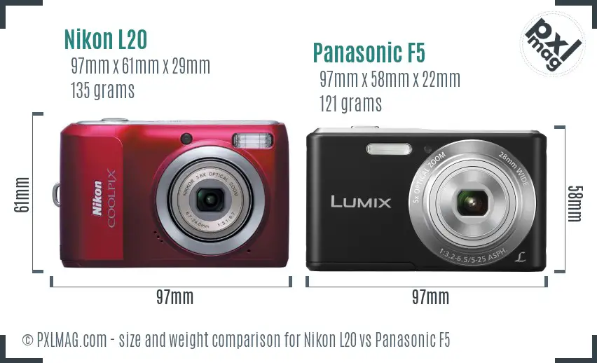 Nikon L20 vs Panasonic F5 size comparison