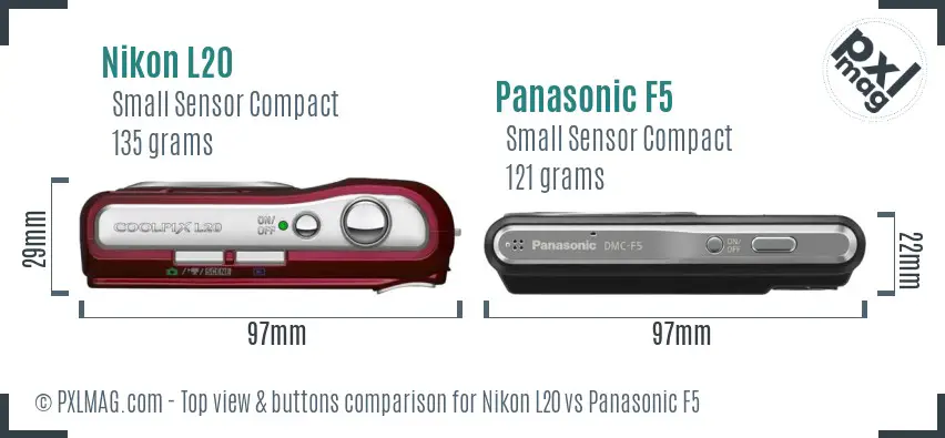 Nikon L20 vs Panasonic F5 top view buttons comparison