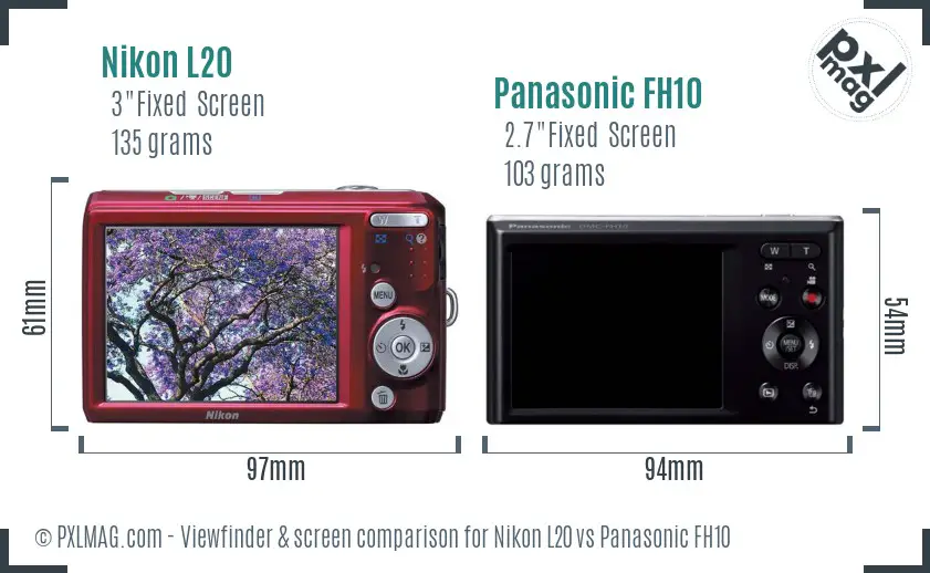 Nikon L20 vs Panasonic FH10 Screen and Viewfinder comparison