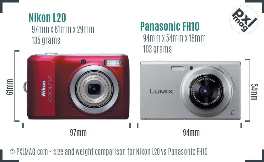 Nikon L20 vs Panasonic FH10 size comparison