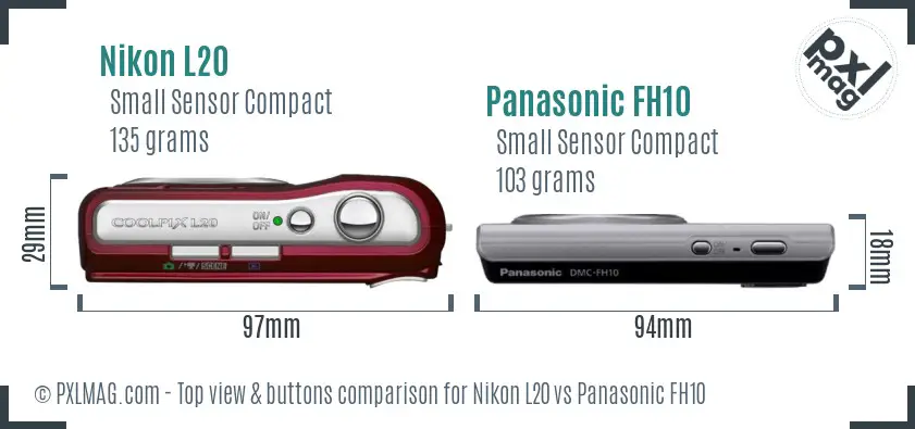 Nikon L20 vs Panasonic FH10 top view buttons comparison