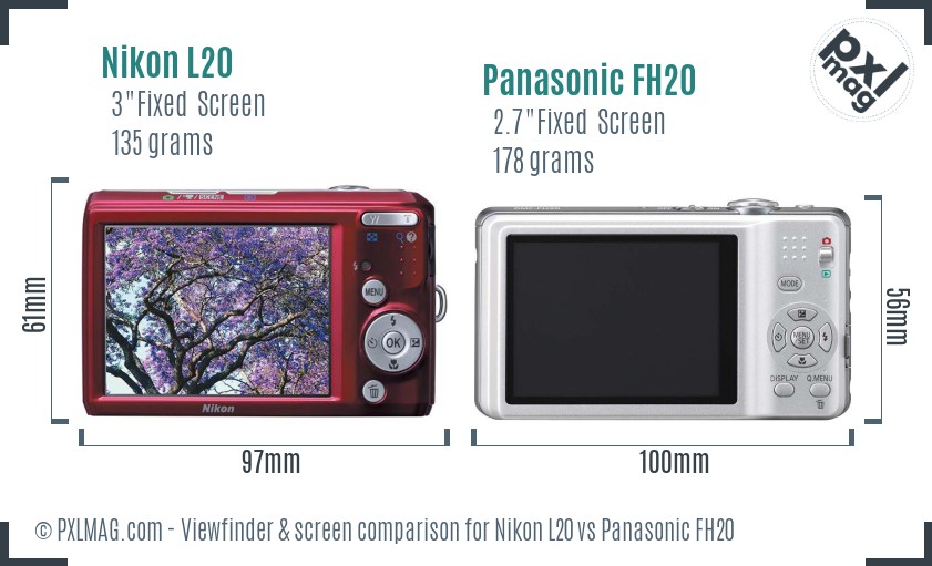 Nikon L20 vs Panasonic FH20 Screen and Viewfinder comparison