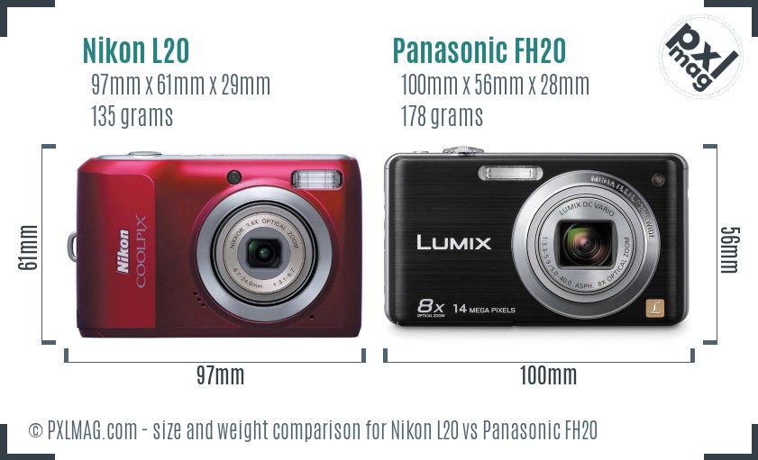 Nikon L20 vs Panasonic FH20 size comparison Nikon L20 vs Panasonic FH20 size comparison