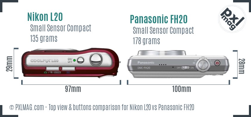 Nikon L20 vs Panasonic FH20 top view buttons comparison