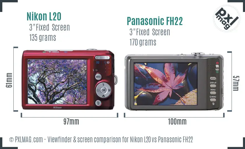 Nikon L20 vs Panasonic FH22 Screen and Viewfinder comparison