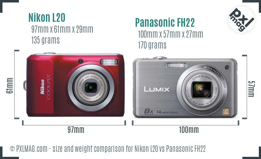 Nikon L20 vs Panasonic FH22 size comparison