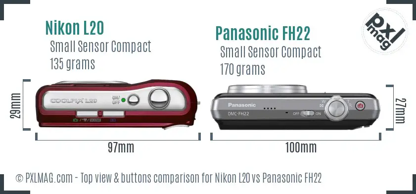 Nikon L20 vs Panasonic FH22 top view buttons comparison