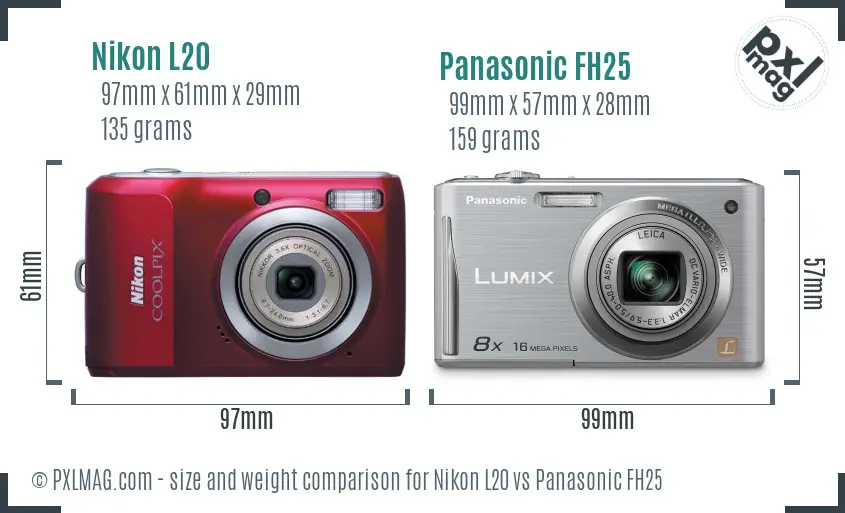 Nikon L20 vs Panasonic FH25 size comparison