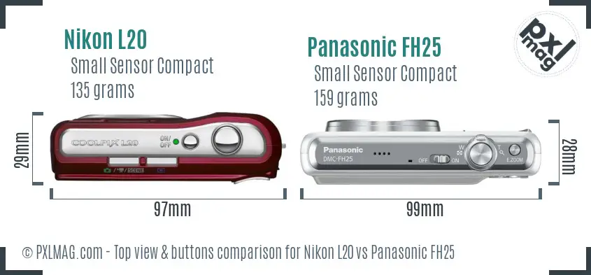 Nikon L20 vs Panasonic FH25 top view buttons comparison