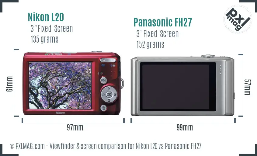 Nikon L20 vs Panasonic FH27 Screen and Viewfinder comparison