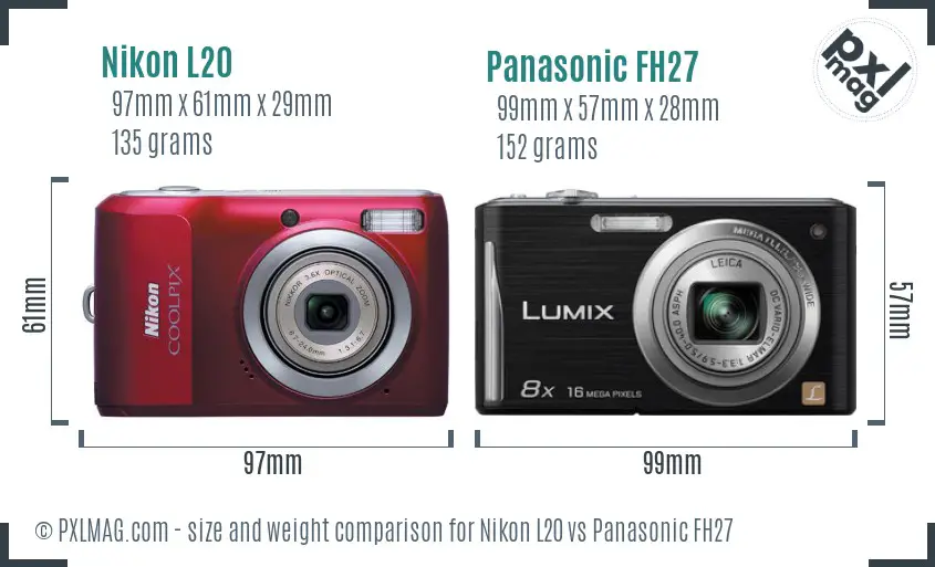 Nikon L20 vs Panasonic FH27 size comparison