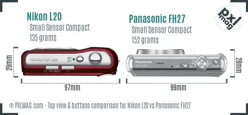 Nikon L20 vs Panasonic FH27 top view buttons comparison